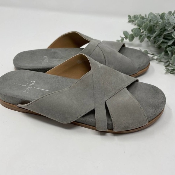 Paolo Shoes - Paolo Linea Gray Suede Slides Mules Sz 6
